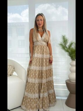 Freemarket In The Wind Paisley Maxi Dress Taupe Size Small